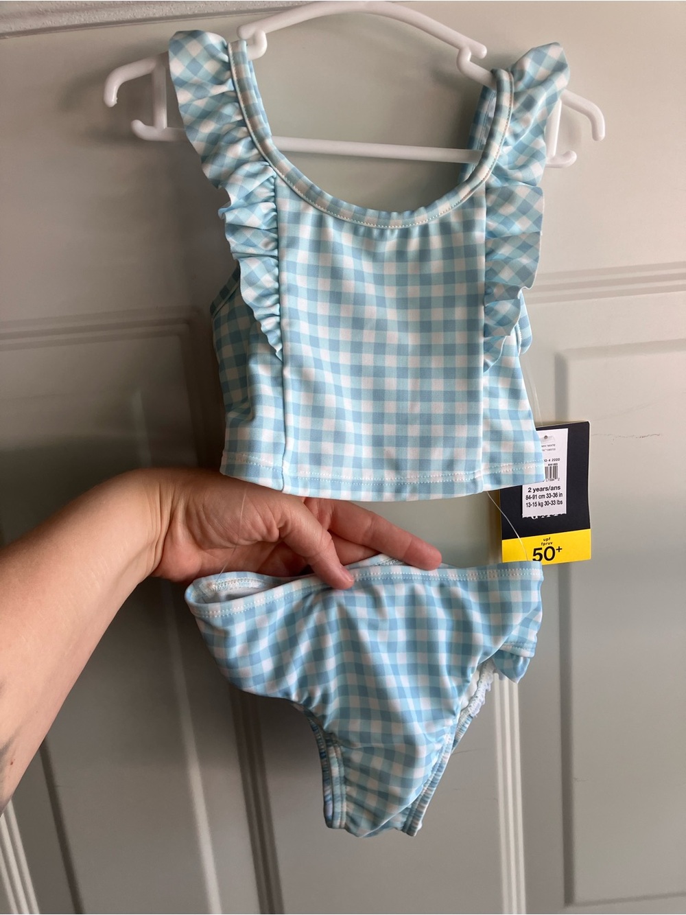 Baby Gap blue white checker gingham swim suit 2T NWT